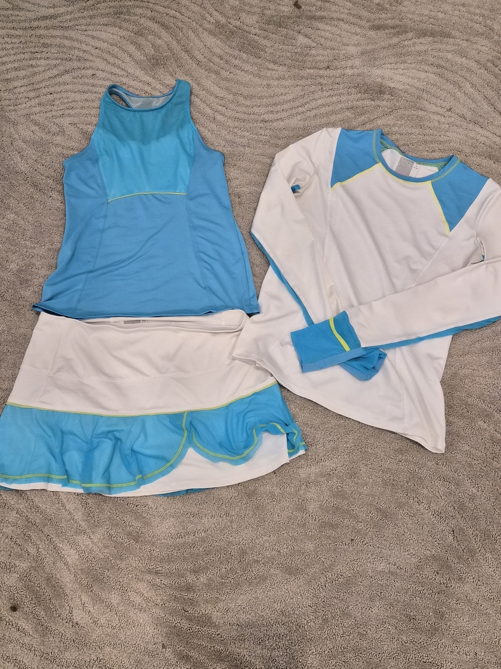 3 Piece Lucky In Love Aqua Blue & White Tennis Tank, Skirt, & Pullover - S/M